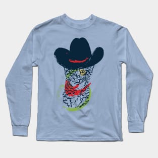 Grunge Cat cowboy Long Sleeve T-Shirt